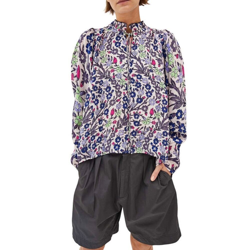 Maria Cher Silk Multi Floral Long Sleeve Boheme Blouse